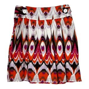 Madison Woman Orange Purple Ikat Print Cotton Boho Mini Skirt Size‎ M Smocked